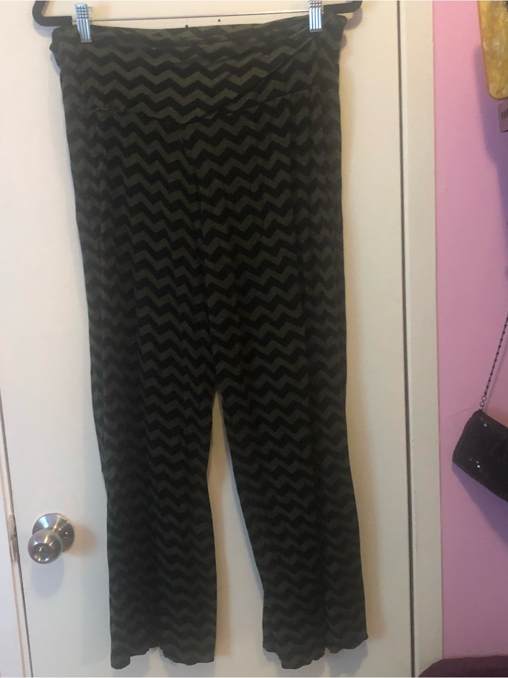 Chevron Wide-Leg Pants — Black and Olive